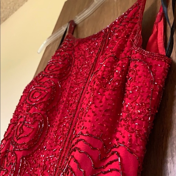 Red beaded midi formal dress with slit in the back - Picture 6 of 10